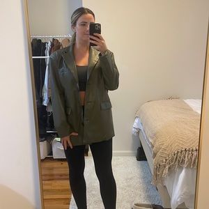 Olive green feaux leather blazer
